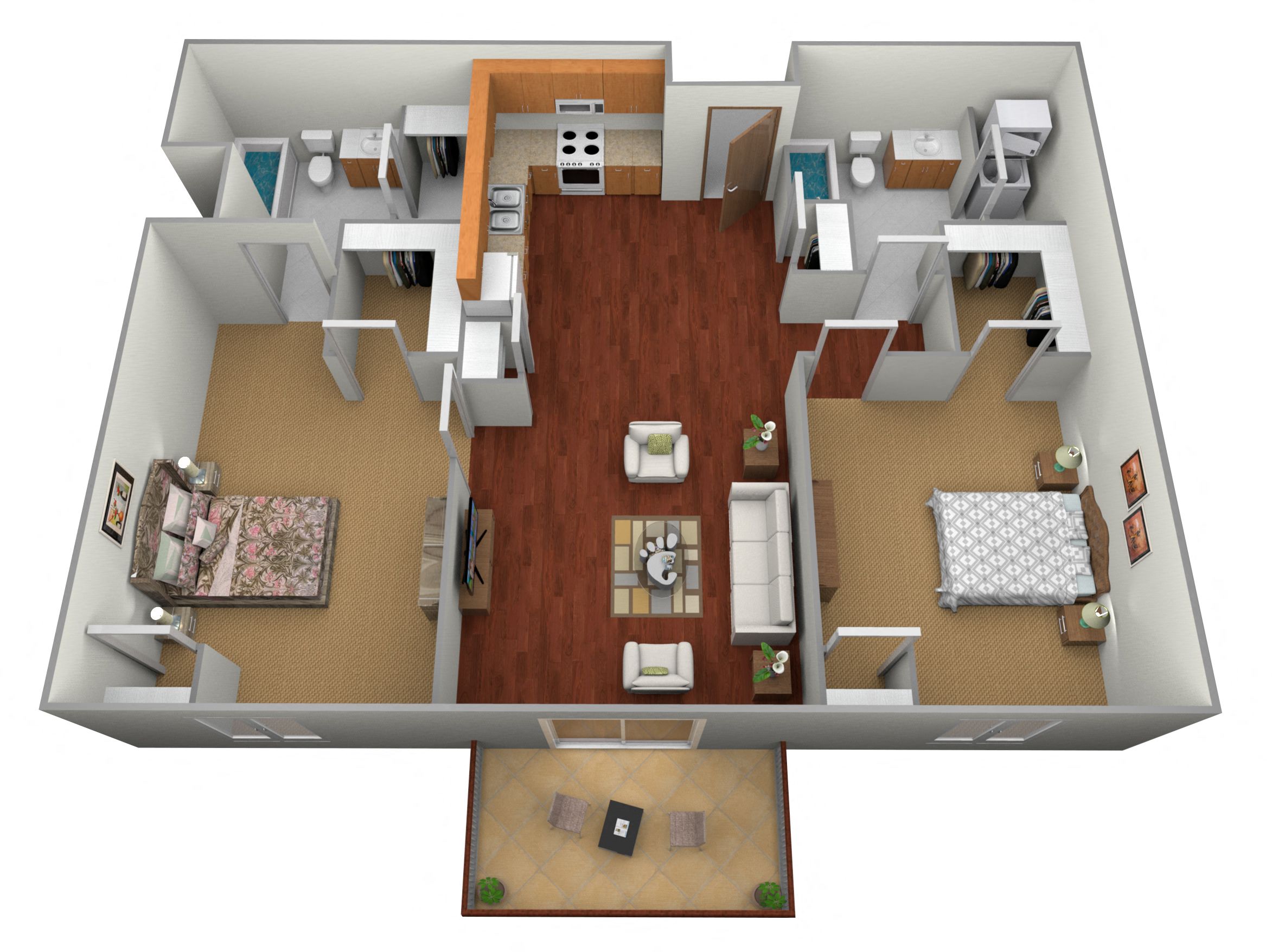 Floor plan for 2 beds, 2 baths, 1062 sqft